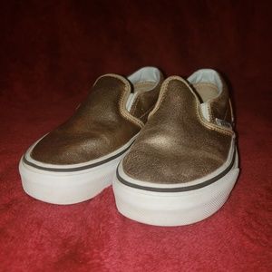 Girls Gold Metallic Slip on Vans sz 11